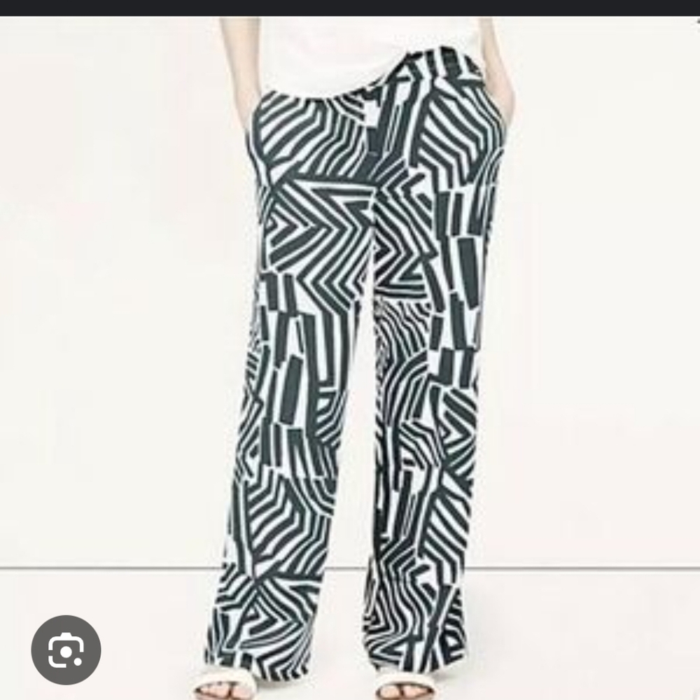 Loft Bluish Gray and White Geometric Patterned Summer Pants